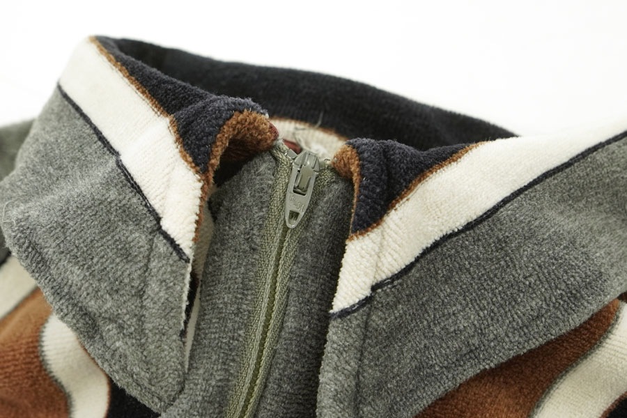 70's～ ストライプ柄 ハーフジップ ベロアシャツプルオーバー 実寸(L位