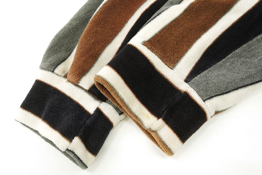 70's～ ストライプ柄 ハーフジップ ベロアシャツプルオーバー 実寸(L位