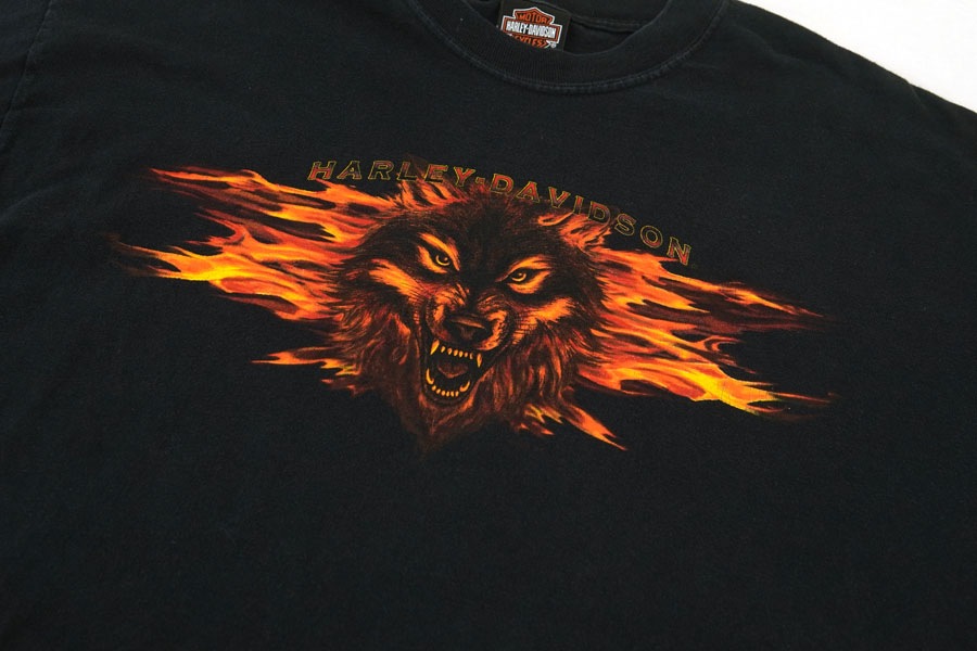 00's HARLEY-DAVISON ウルフ ''LIBERTY'' 両面プリントTシャツ 表記(L) USA製