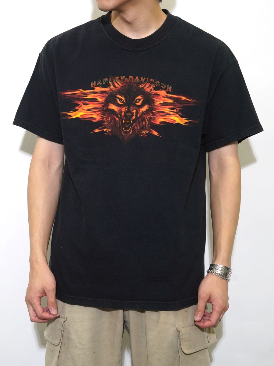 00's HARLEY-DAVISON ウルフ ''LIBERTY'' 両面プリントTシャツ 表記(L