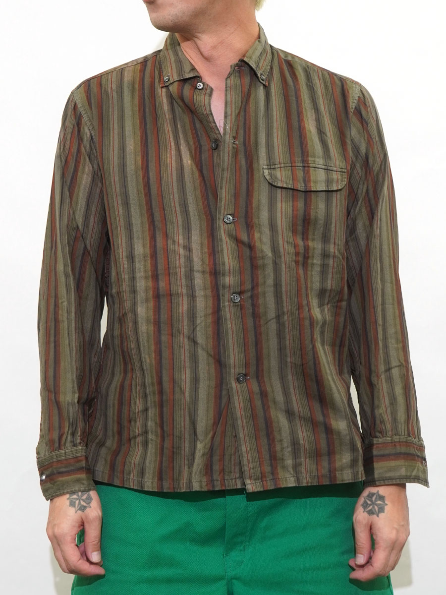 60's Brittany マルチストライプ柄 L/S 3点留め ボタンダウンシャツ 表記(M)