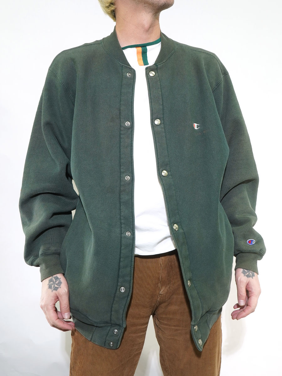 90'S CHAMPION REVERSE WEAVE FULL SNAP PLAIN GREEN (SIZE. X LARGE) MADE IN USA 
