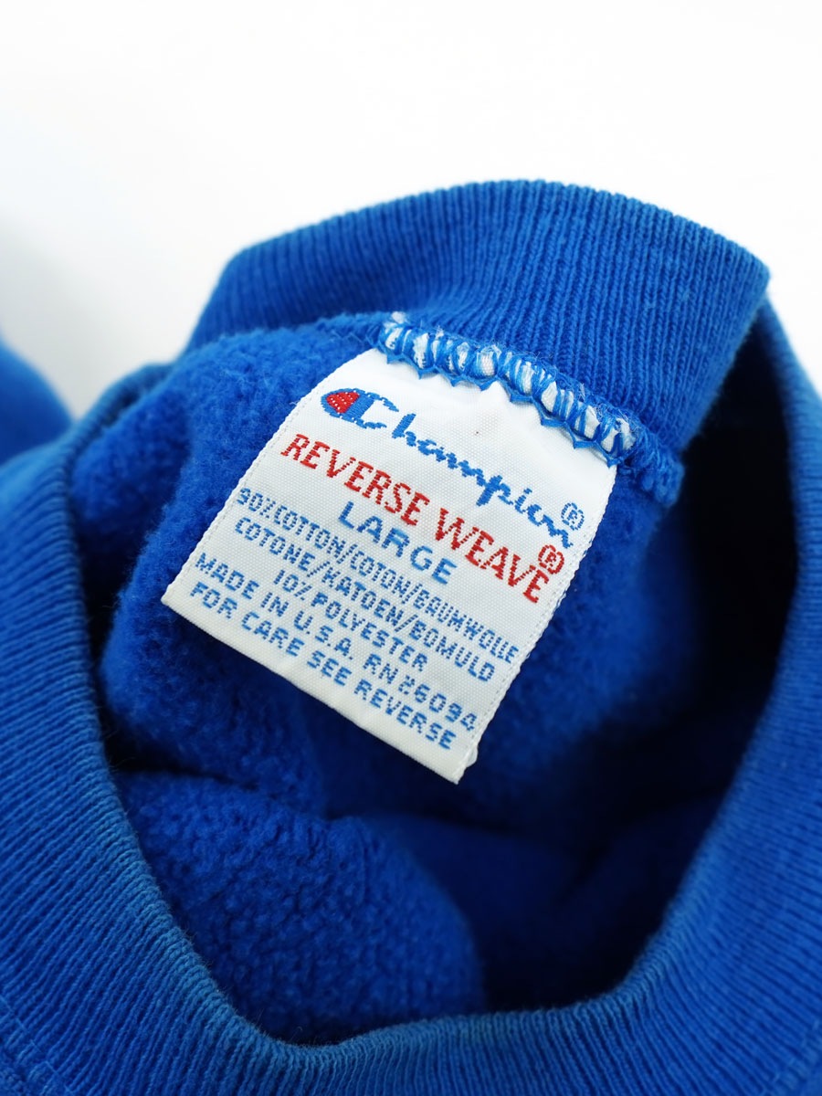 90's CHAMPION RWクルー 無地ブルー レア 表記(L) USA製
