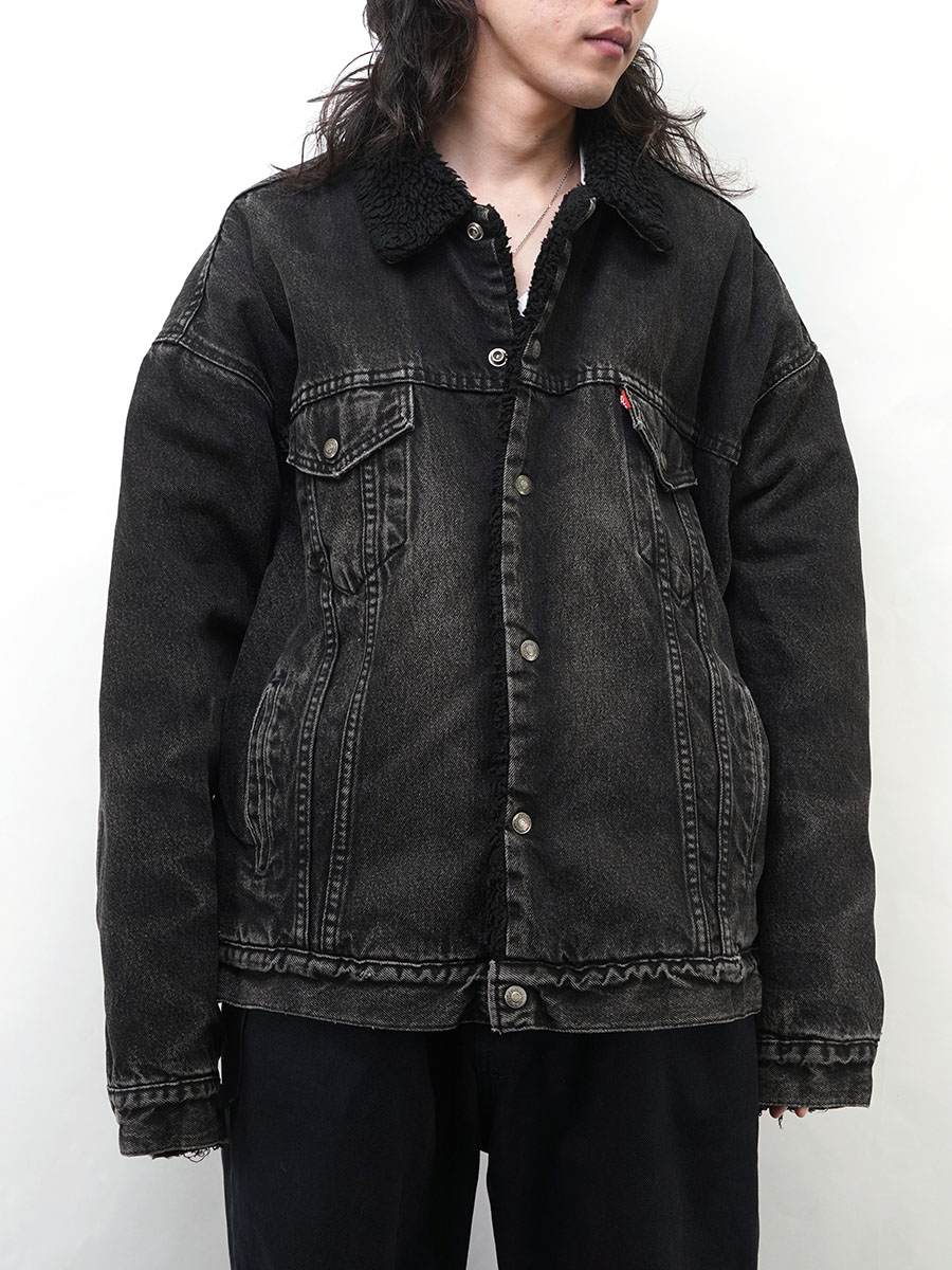 90's Levi's ブラックデニム ボアジャケット 表記(XXL) オールブラック