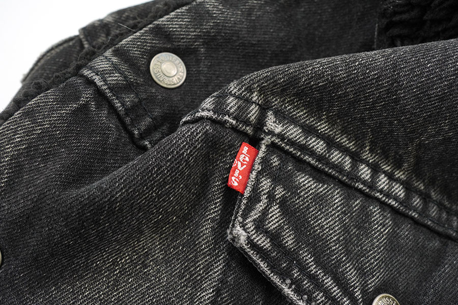 希少XXL USA製 90's Levi's ブラック デニム ボア ジャケット 90s USA製 リーバイス 70609 先染めブラック デニム ボア ジャケット