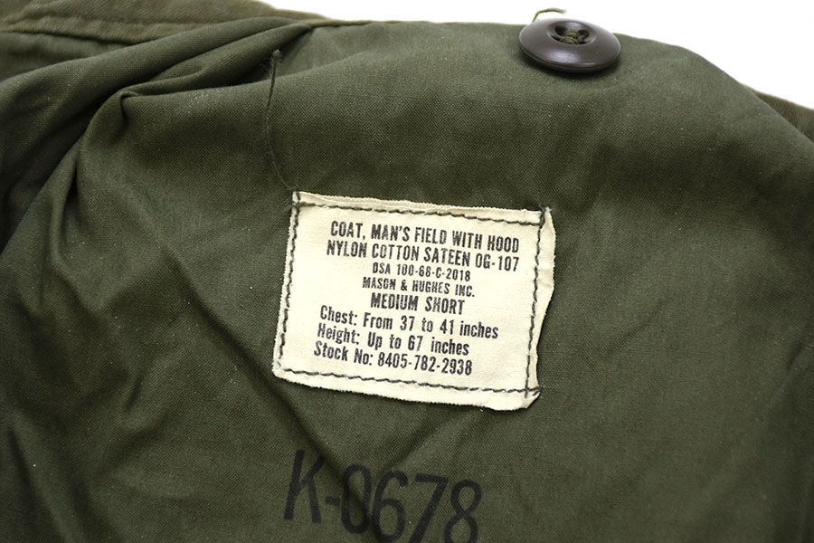 68's U.S.ARMY M-65 フィールドジャケット アルミジップ 表記(MEDIUM-SHORT)