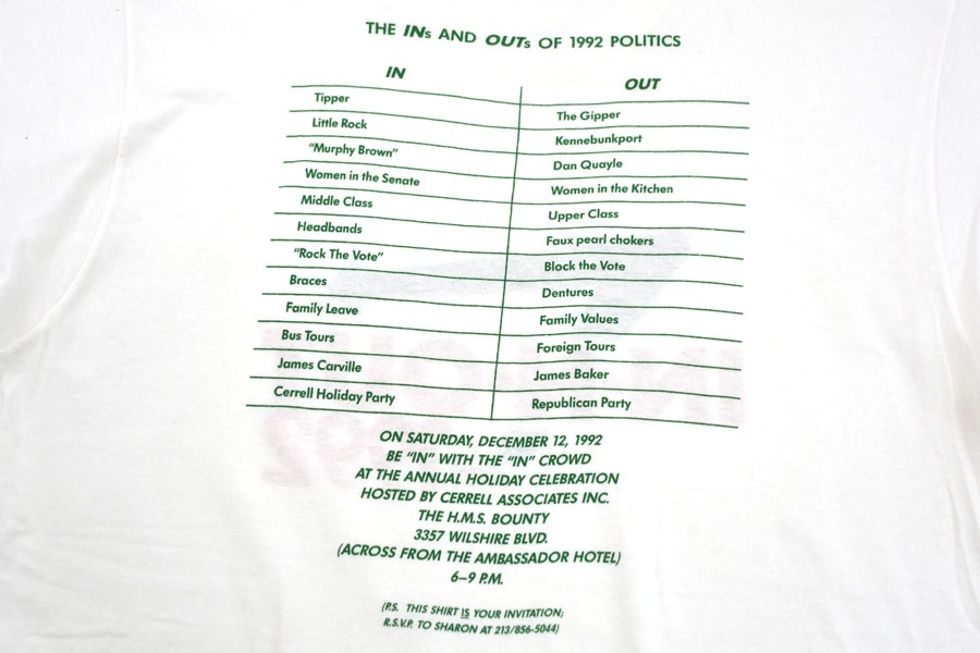 90's ''IN-N-OUT of 1992'' 両面プリント Tシャツ ホワイト 実寸(L位
