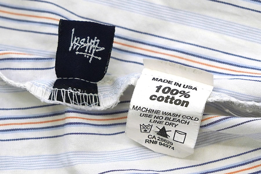 90's～ STUSSY ランダムストライプ 100%コットン ロングスリーブシャツ 表記(M) USA製