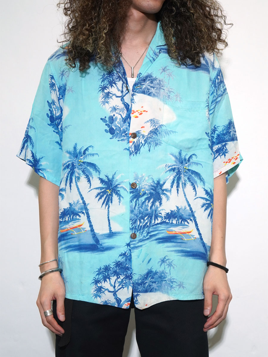 50's Alii Lole ループカラー パームツリー柄 ハワイアンシャツ