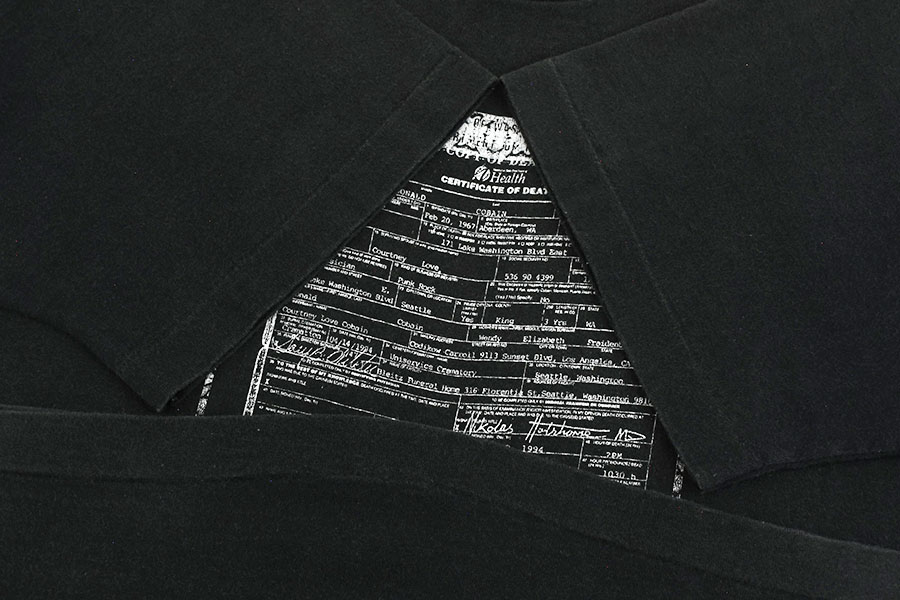 90‘s Kurt Cobain カート・コバーン死亡診断書Tシャツ　サイズＬ レア 90s NIRVANA KURT COBAIN 死亡診断書 T-SHIRT 白