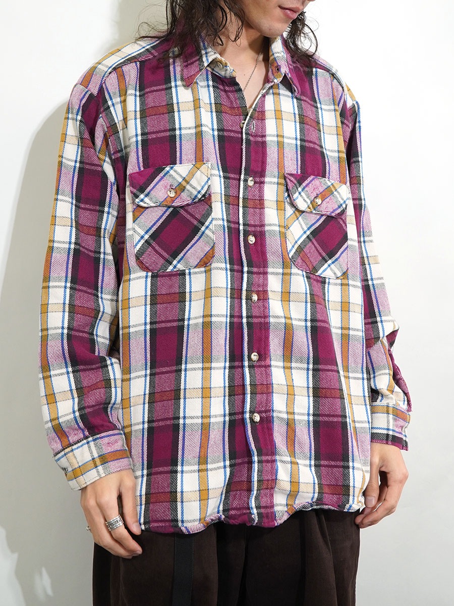 90's FIVEBROTHER 好配色チェック フランネルシャツ 表記(XL