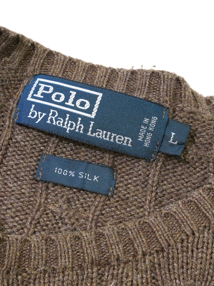 ラルフローレン 100%SILK ケーブル編み ニットセーター ブラウン 表記(L)