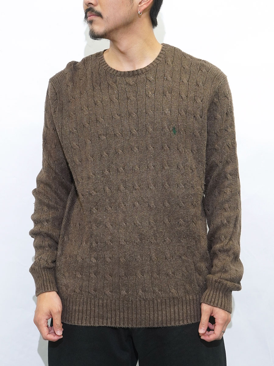ラルフローレン 100%SILK ケーブル編み ニットセーター ブラウン 表記(L)