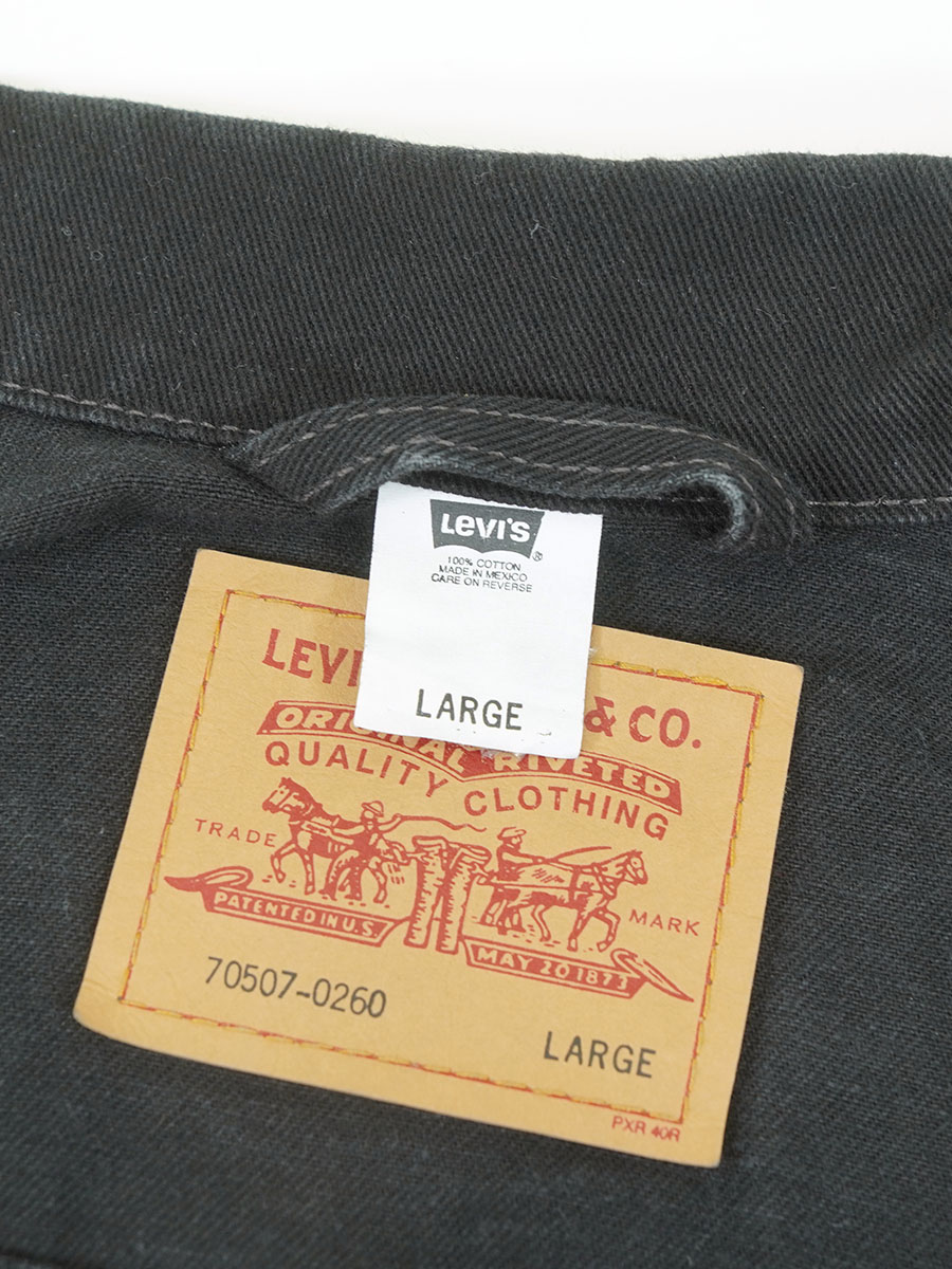00'S LEVI'S 70507-0260 BLACK DENIM JACKET (SIZE. LARGE) MADE IN