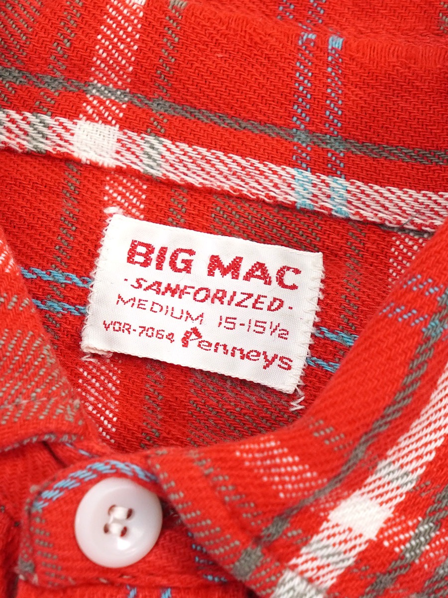 60's BIG MAC 好配色チェック フランネルシャツ レッド 表記(M
