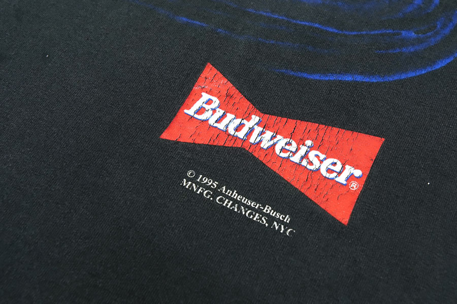 【USA製】90s Budweiser 企業プリントTシャツ L anvil 90's anvil ''Budweiser'' カエル 両面プリント Tシャツ 表記(L