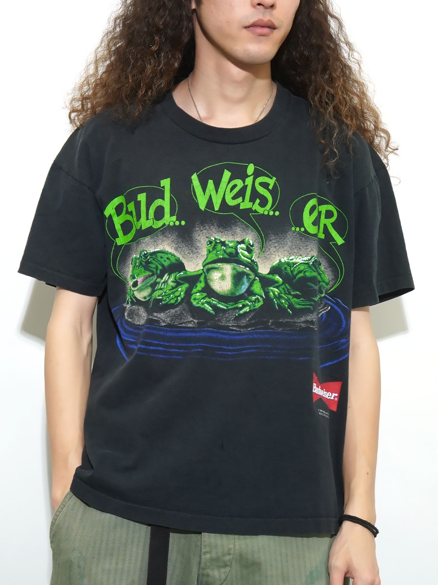 90's anvil ''Budweiser'' カエル 両面プリント Tシャツ 表記(L) USA製