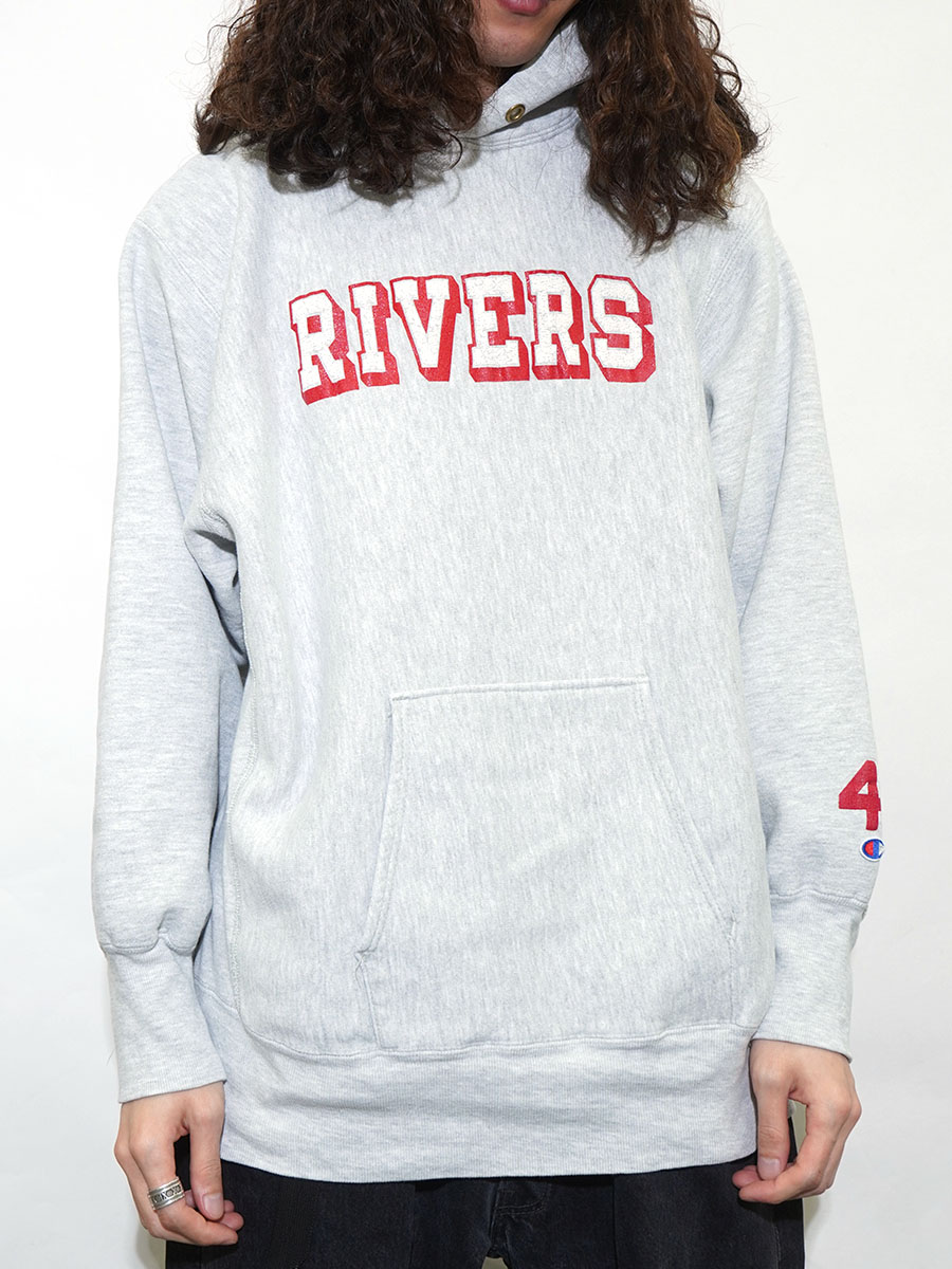 90's 刺繍タグ チャンピオンRWパーカ ''RIVERS'' 袖プリント入り