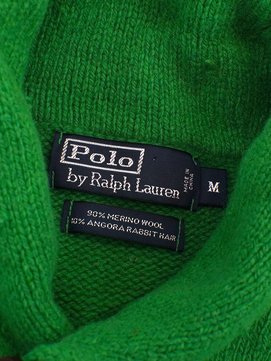 ラルフローレン ショールカラー ウールニットセーター グリーン 表記(M