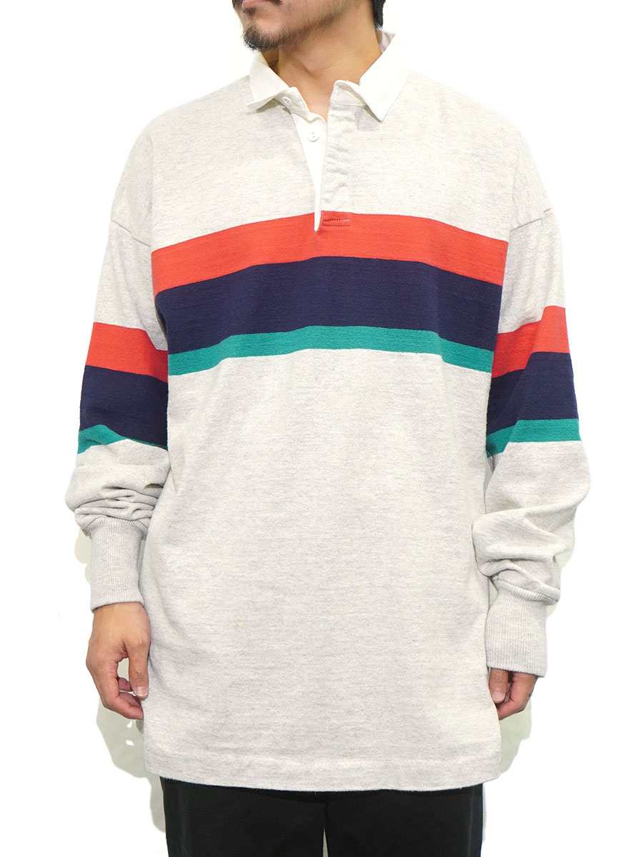 90's L.L.Bean マルチボーダー柄 ラガーシャツ グレー 表記(XL TALL