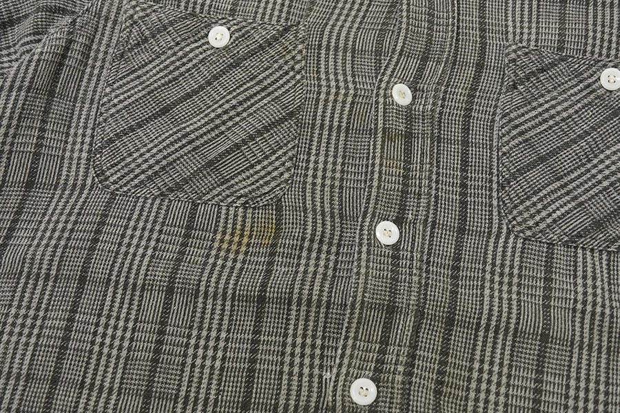 60's PENNEY'S ブラック/グレー チェック 皿ボタン マチ付き フランネルシャツ 表記(S)