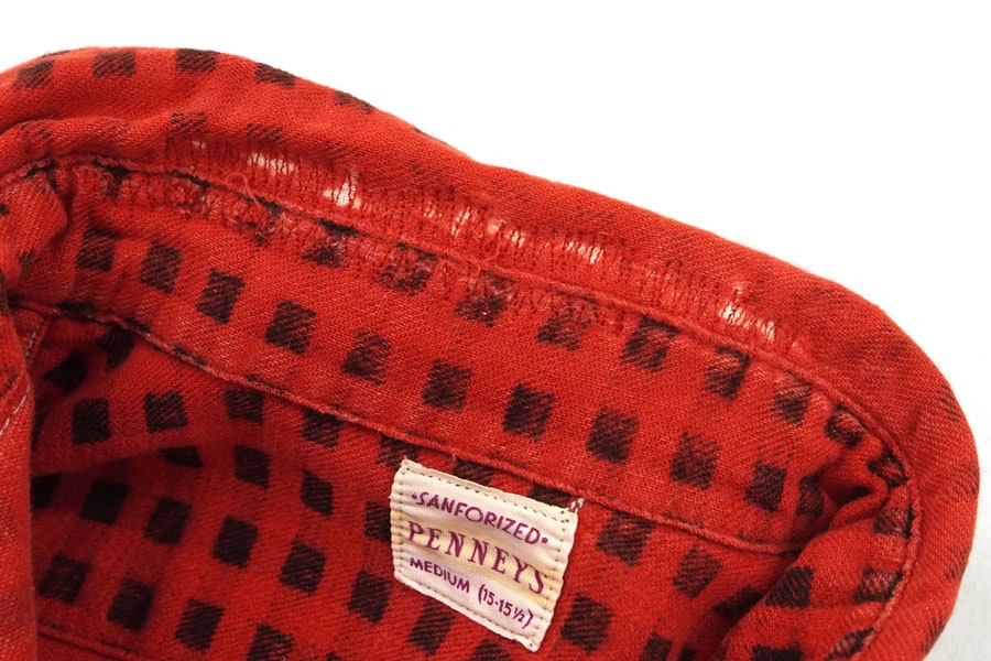 60's PENNEY'S 黒赤チェック プリントフランネルシャツ 表記(M)