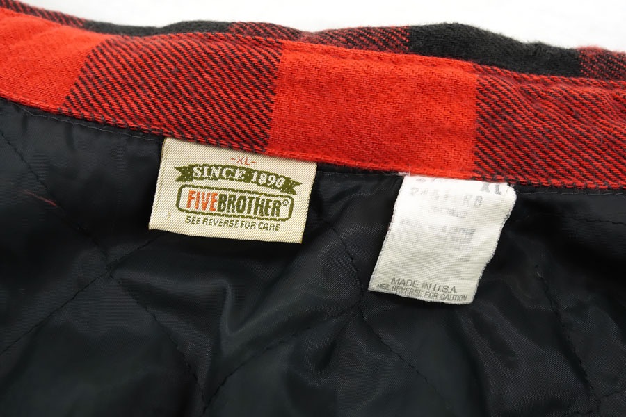 90's FIVEBROTHER 赤黒ブロックチェック キルティングライナー