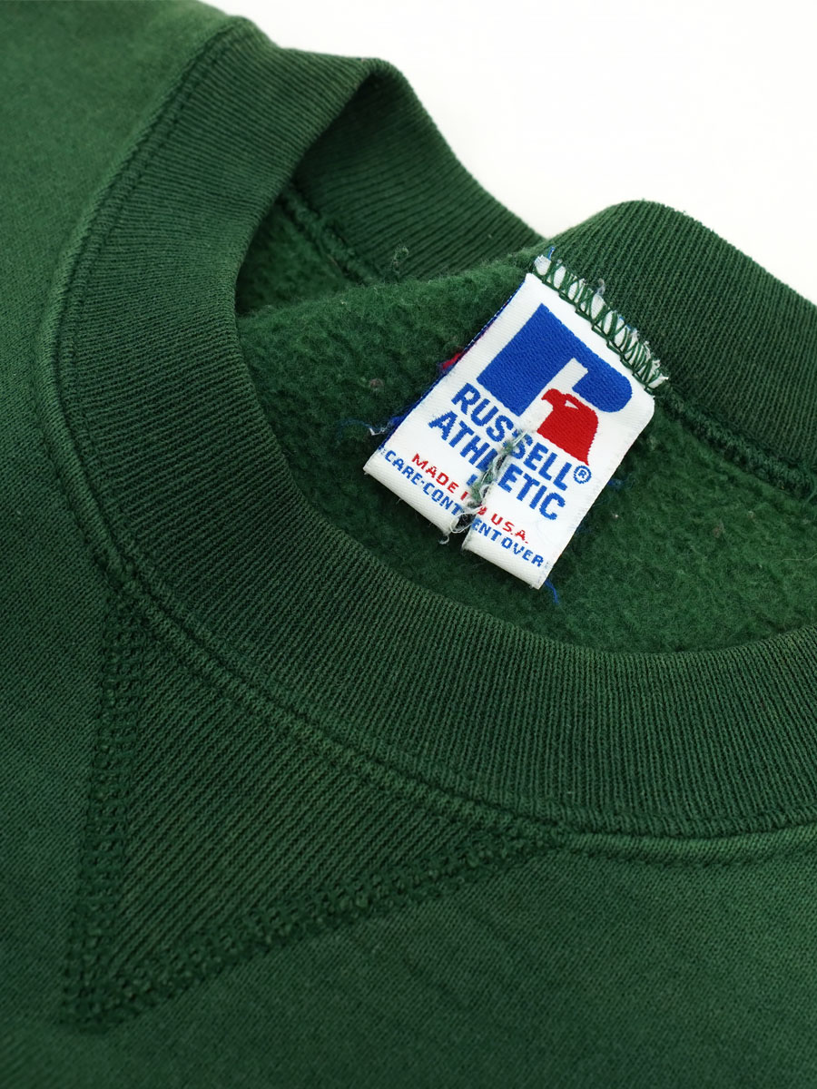 90's RUSSELL ATHLETIC ''ILLINOIS'' 前Vスウェット グリーン 表記(L