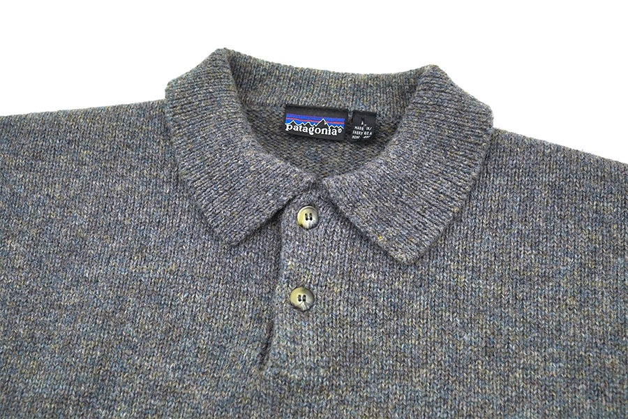 90 パタゴニア 100%ウール ニットポロ ミックスカラー 表記(L