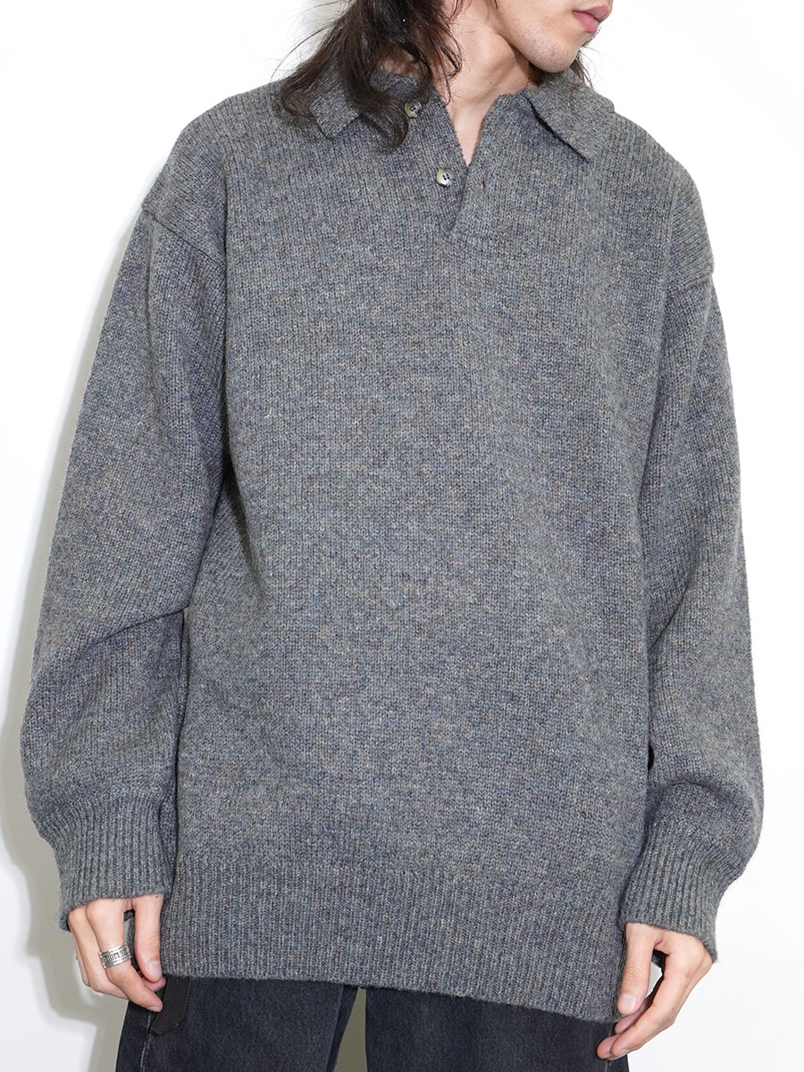 90 パタゴニア 100%ウール ニットポロ ミックスカラー 表記(L