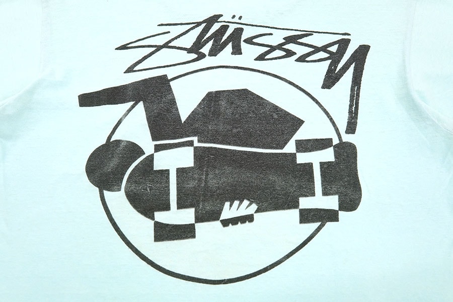 80's～ STUSSY ''スケートマン'' 両面プリント Tシャツ ターコイズ