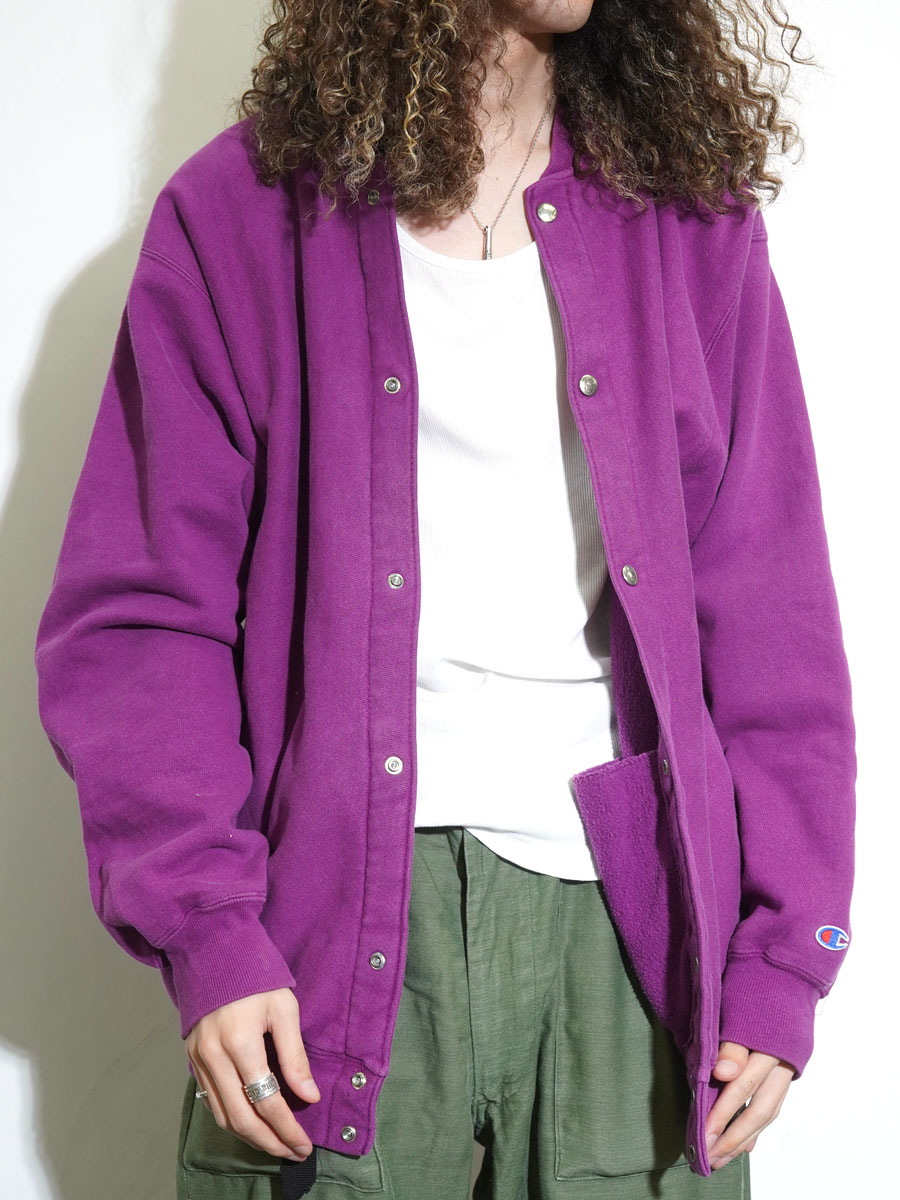 90's 刺繍タグ チャンピオンRW フルスナップカーディガン 紫