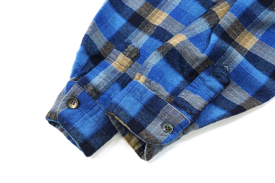 神配色 PENDLETON 青ベース 開襟 オンブレチェック ボートシャツ 神