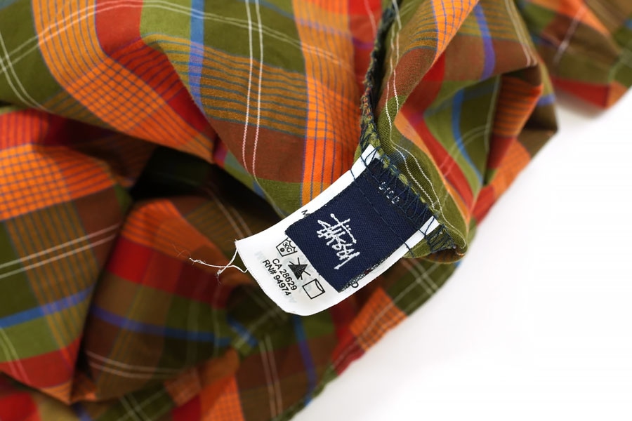 90's STUSSY 3点留め P/O B.D. チェック 半袖シャツ 表記(L) USA製