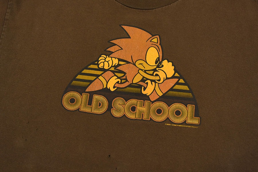 00's SONIC THE HEDGEHOG ''OLD SCHOOL'' プリントTシャツ ブラウン 実寸(L位)