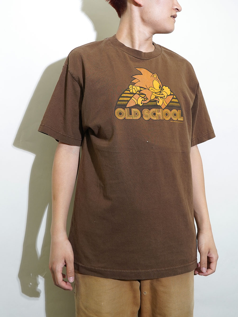 00's SONIC THE HEDGEHOG ''OLD SCHOOL'' プリントTシャツ ブラウン 実寸(L位)