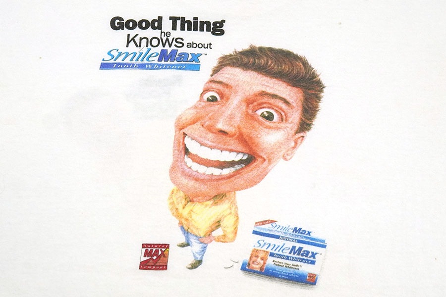 90's FRUIT OF THE LOOM ''SmileMax Tooth Whitener'' 両面プリントT
