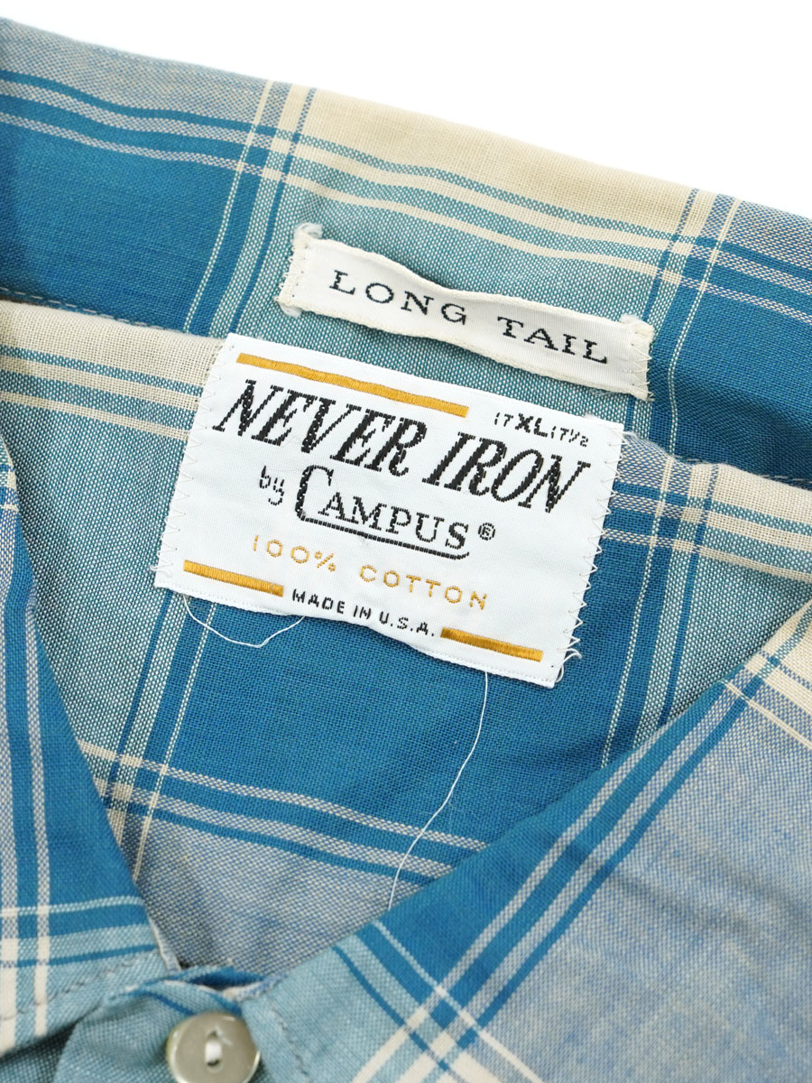 60's CAMPUS 100%コットン チェック柄 半袖シャツ 表記(XL) | NEW ITEM