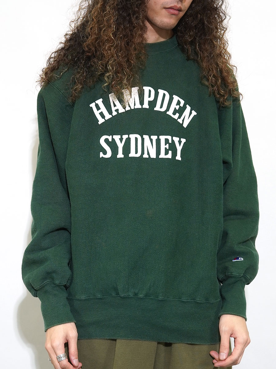 90's 刺繍タグ チャンピオンRW ''HAMPDEN SYDNEY'' グリーン 表記(L) USA製