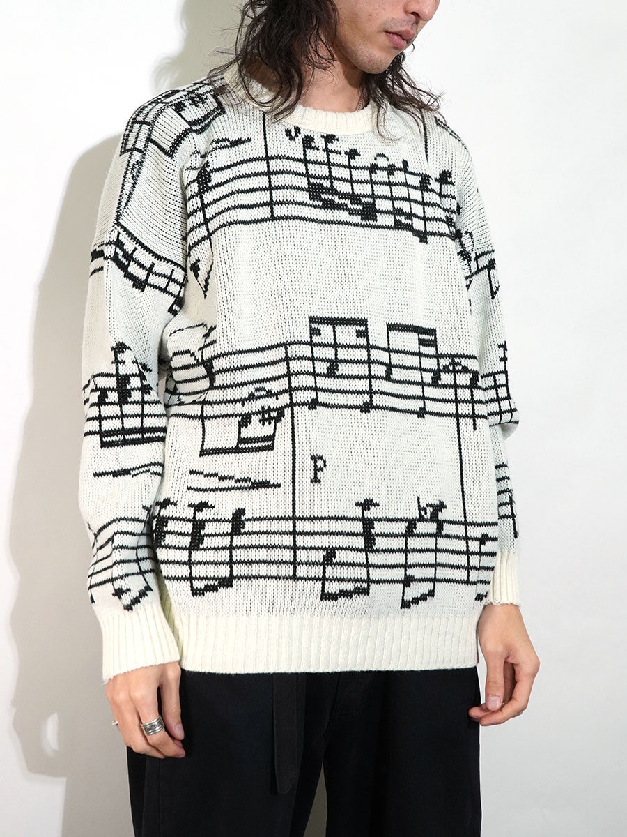 80's AIM 音符柄 アクリルニットセーター 白黒 表記(M) USA製 | すべて