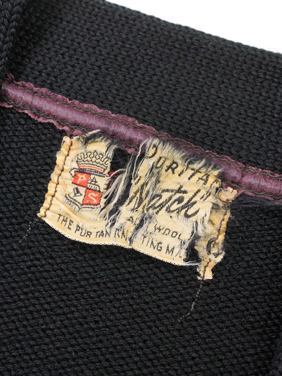 50'S PURITAN NATCH 100%WOOL LETTERED CARDIGAN BLACK (APPROX.SMALL