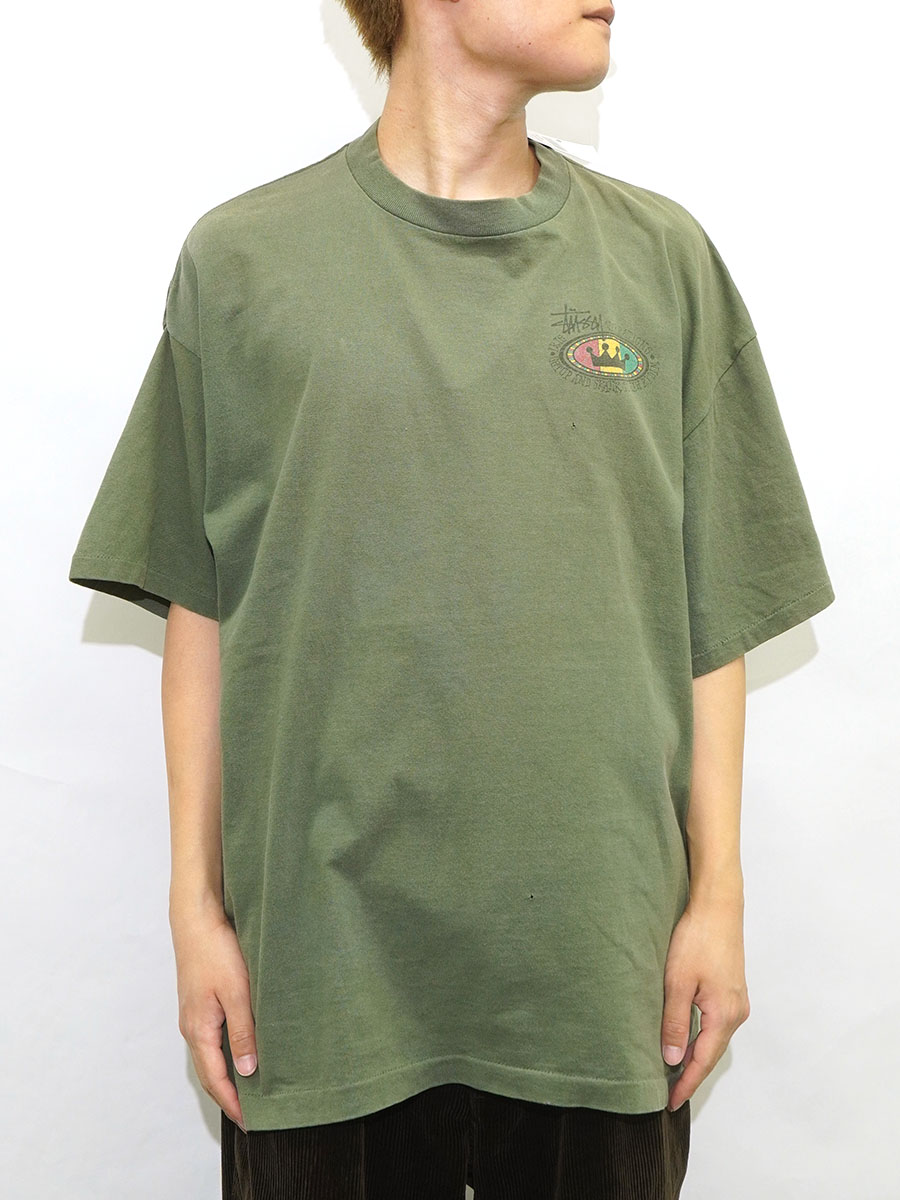 80's～ 黒タグ STUSSY ラスタクラウンロゴ 両面プリント Tシャツ