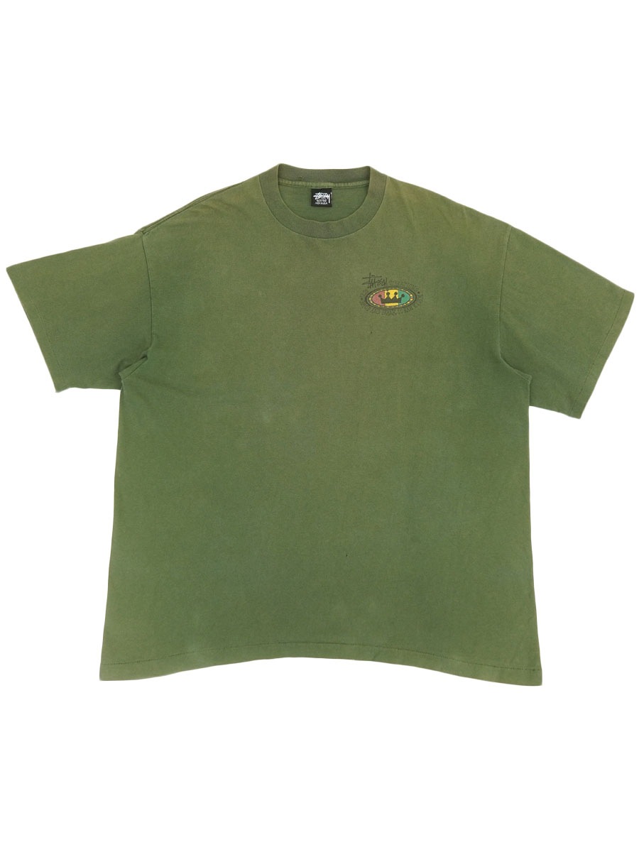 80's～ 黒タグ STUSSY ラスタクラウンロゴ 両面プリント Tシャツ