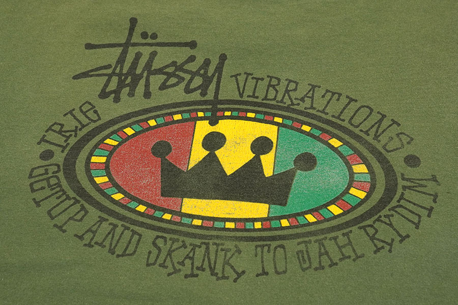 80's～ 黒タグ STUSSY ラスタクラウンロゴ 両面プリント Tシャツ