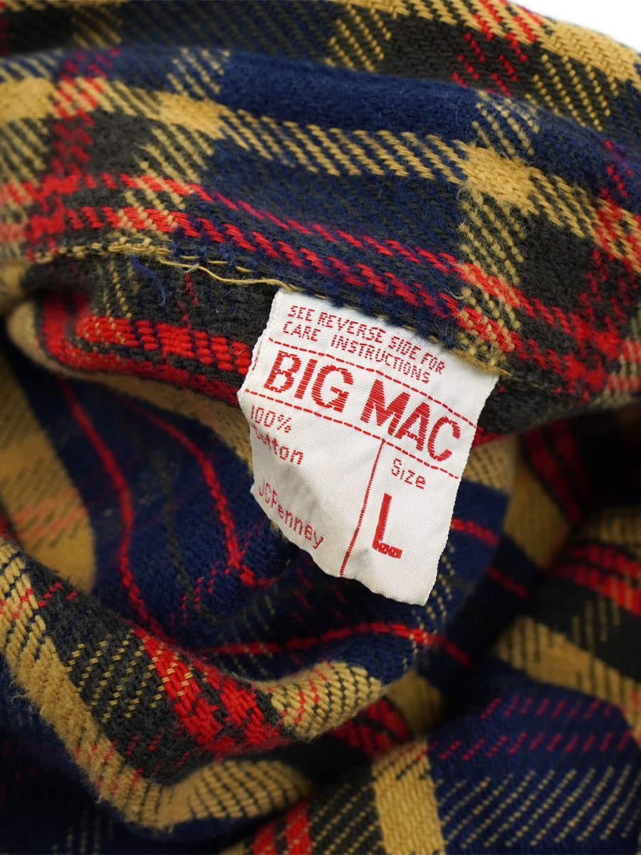 70's 単色タグ BIG MAC 好配色チェック フランネルシャツ 表記(L