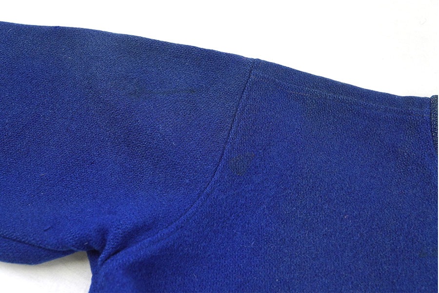 50's～ ''SOUTH TEXAS JUNIOR COLLEGE'' 背面チェーンステッチ メルトンボタスタ ブルー 実寸(38位)