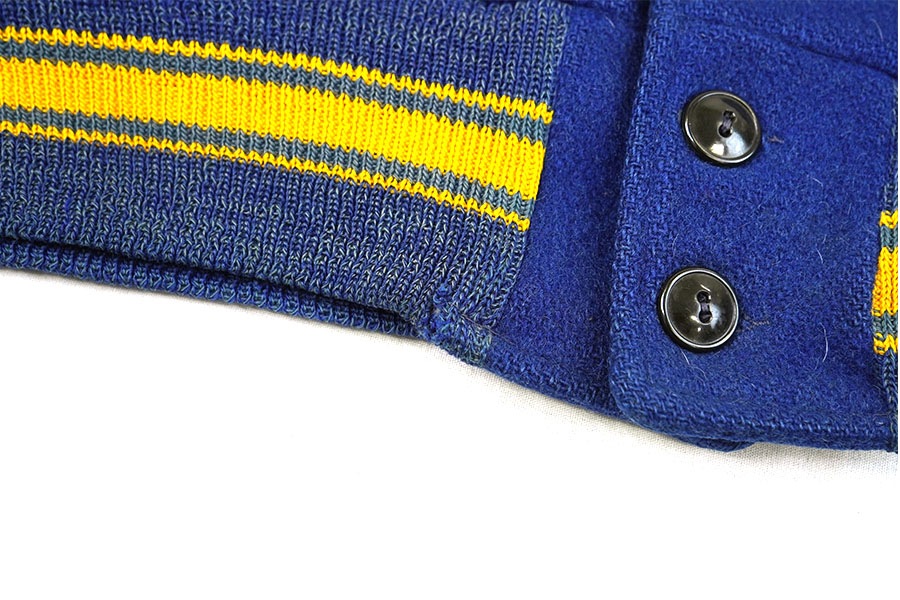 50's～ ''SOUTH TEXAS JUNIOR COLLEGE'' 背面チェーンステッチ メルトンボタスタ ブルー 実寸(38位)