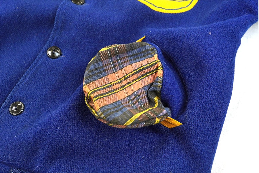 50's～ ''SOUTH TEXAS JUNIOR COLLEGE'' 背面チェーンステッチ メルトンボタスタ ブルー 実寸(38位)