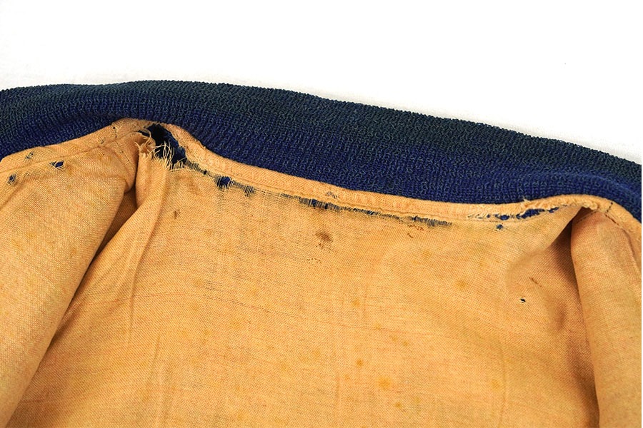 50's～ ''SOUTH TEXAS JUNIOR COLLEGE'' 背面チェーンステッチ メルトンボタスタ ブルー 実寸(38位)