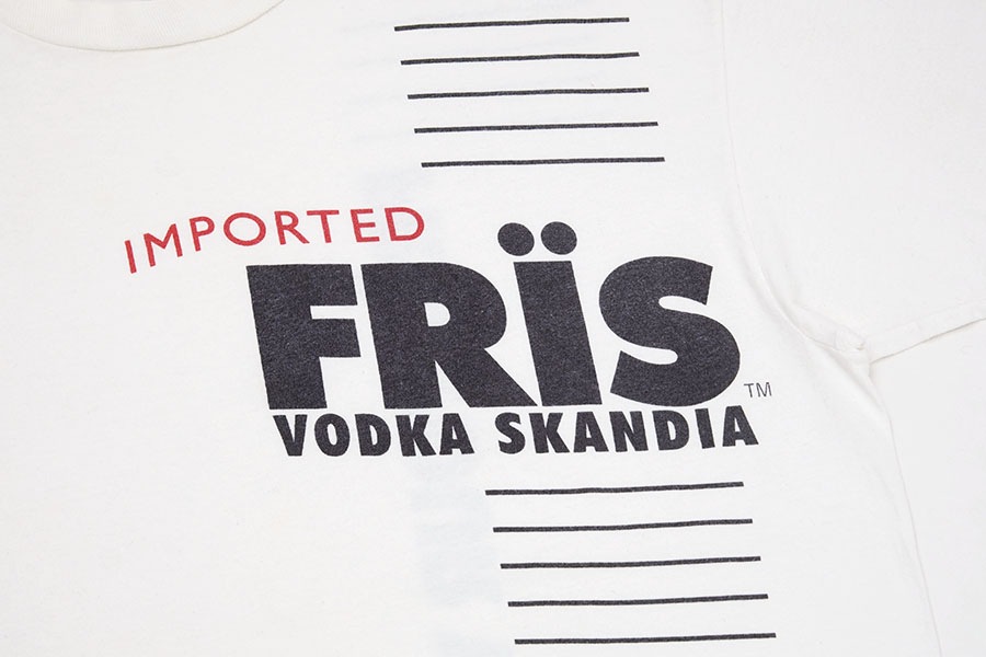 90's anvil ''IMPORTED FRIS VODKA SKANDIA'' ウォッカ プリントTシャツ 白 表記(L) USA製